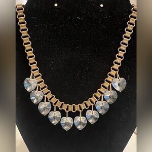 Book chain gold tone necklace with crystal heart charms